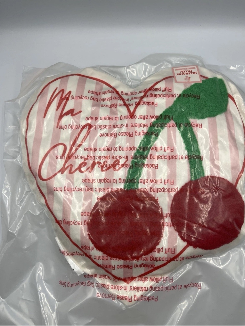 Cherry Heart Accent Pillow - Red & Green